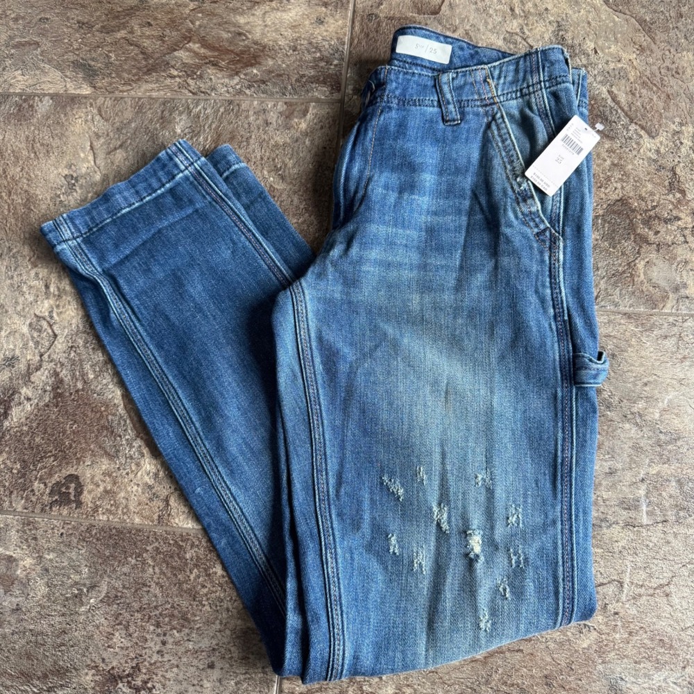 NWT $130 Pilcro Letterpress Anthropologie Carpenter Jeans‎ Distressed Size 25